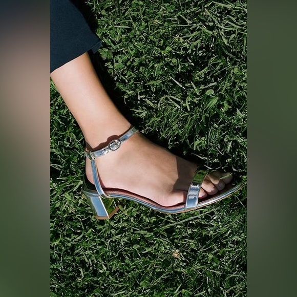 Mansur Gavriel Shoes - Mansur Gavriel Silver Leather Ankle Strap Heel Sandals Metallic size 9.5